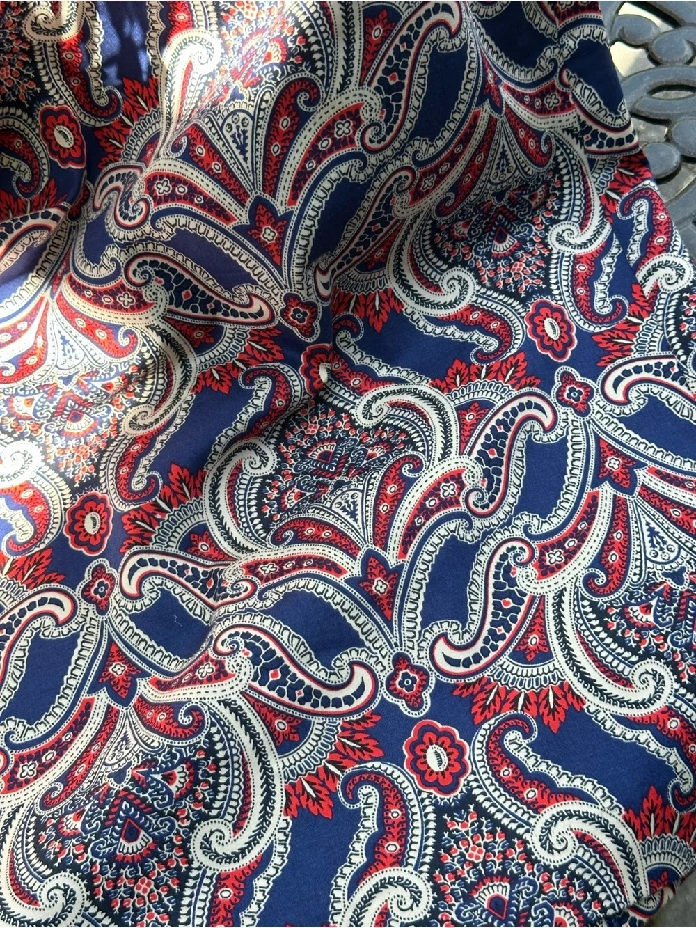 Ann Taylor Paisley Lined Skirt Navy Red Ivory Back Zip